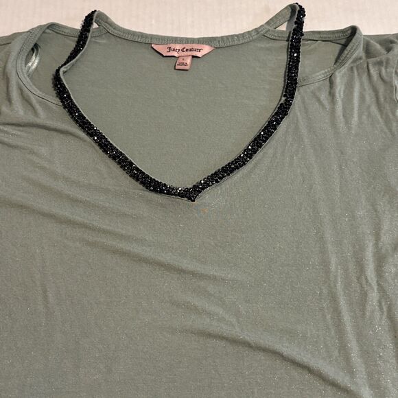 Juicy Couture Y2K Retro Womens Green Iridescent Green Beaded Top L - Picture 2 of 4